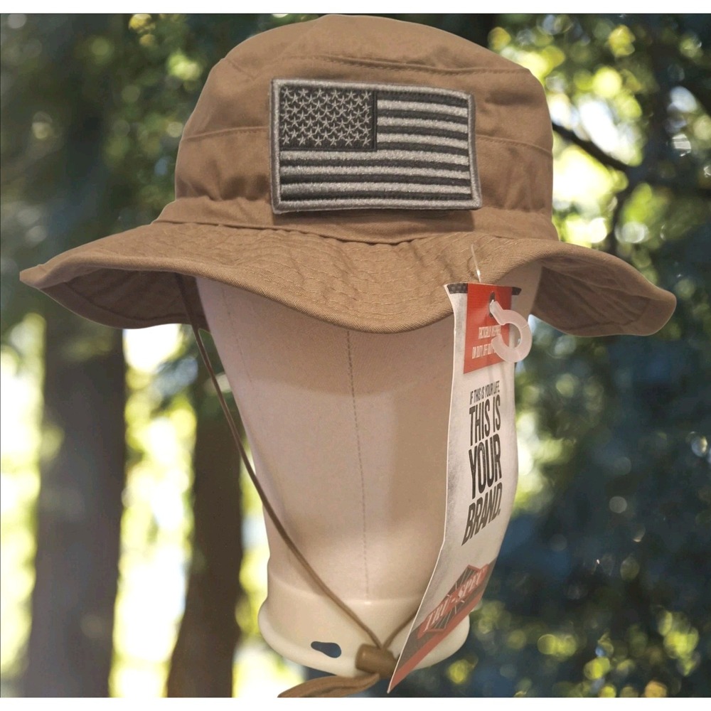 Embroidered Tactical Khaki American Flag Boonie Hat NWT Adjustable Men's OS